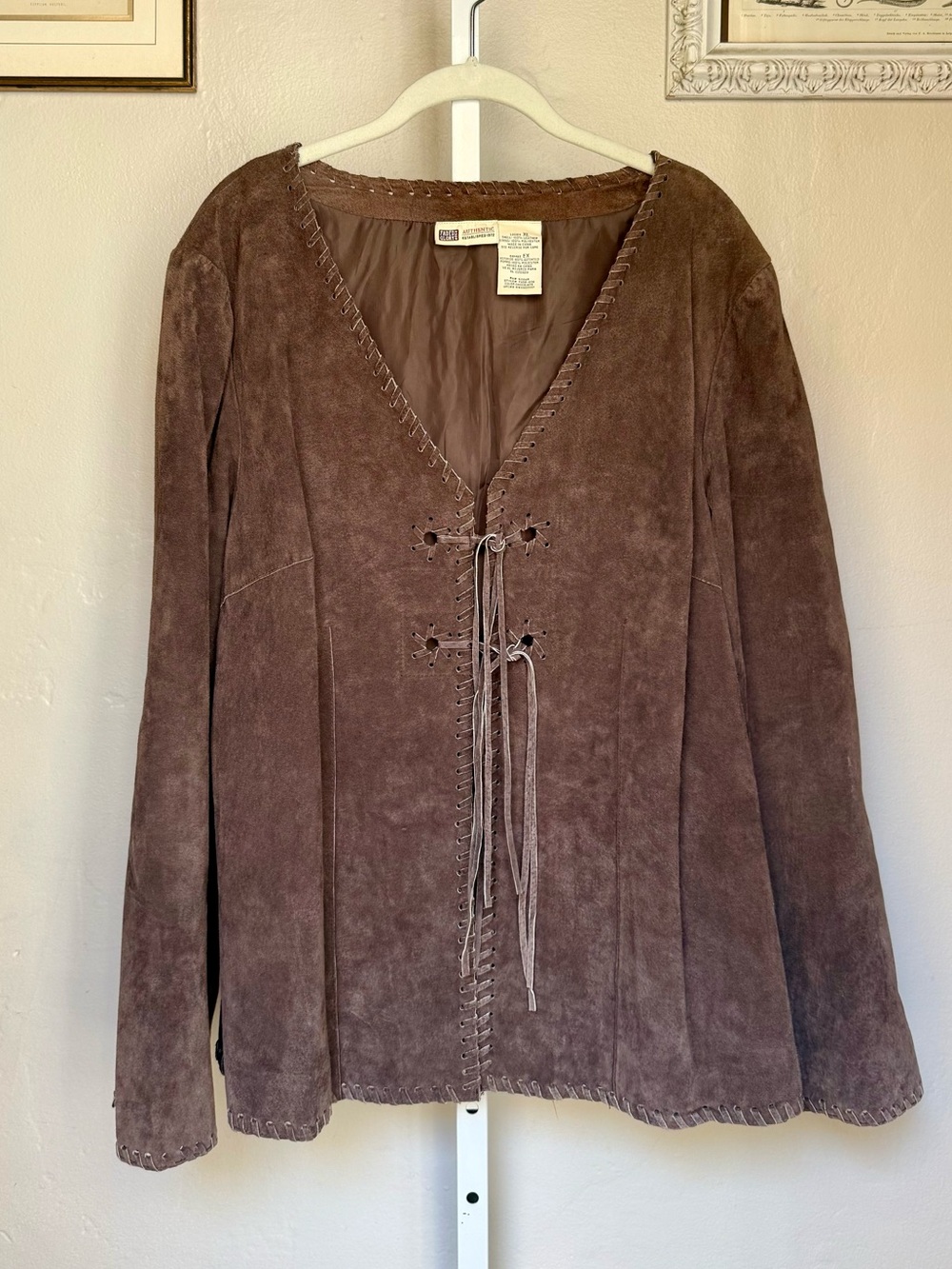 Vintage Brown Suede Western Lace-Up Leather Jacket Size XL